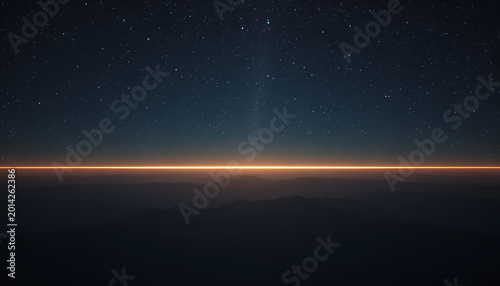 Sunrise or sunset in space with stars and orange glow on the horizon in the darkness of the universe