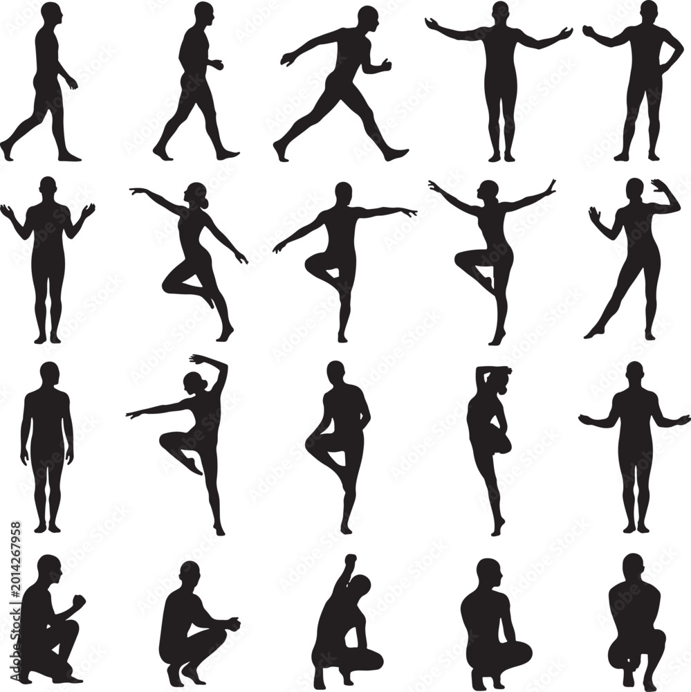 Fototapeta premium Human Silhouette Collection: Diverse Poses and Actions