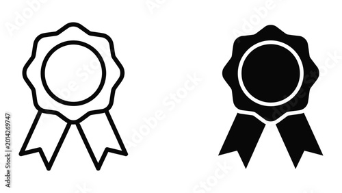 Black and white ribbon badge icons with empty center circle
