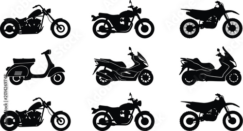 Tableau sur toile Professional motorcycle silhouette collection featuring chopper dirt bike scoote