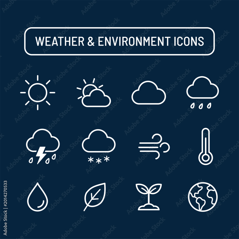 Obraz premium Weather and environment icons set logo vector illustration template. Simple design hand draw