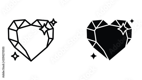 Foto Broken and intact geometric crystal heart icons