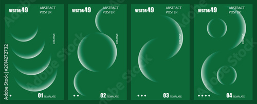 Schilderij op canvas Set of four abstract green panels with minimalist white crescent and circular gradient shapes for modern interior wall art and creative design backgrounds