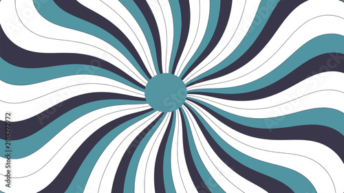 Bild auf Leinwand 70s Retro Wavy Sunburst Background with Psychedelic Spiral and Colorful Radial L