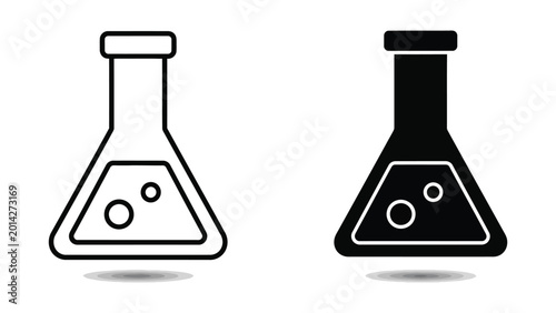 Photos Black and white erlenmeyer flask icon with liquid