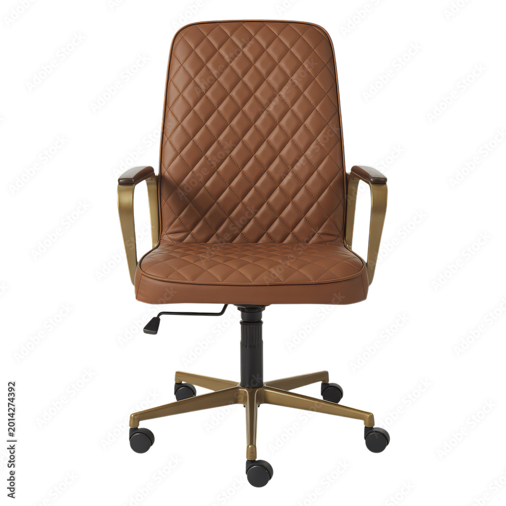 Obraz premium Brown leather office chair with diamond quilted backrest isolated on transparent background