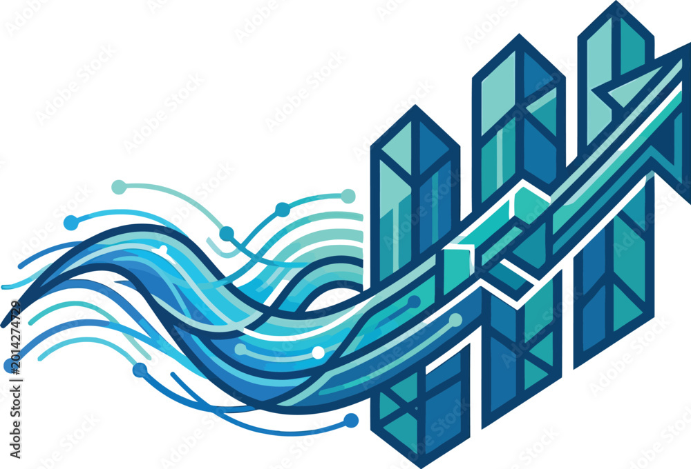 Fototapeta premium Abstract upward arrow graph with flowing lines signifies growth.