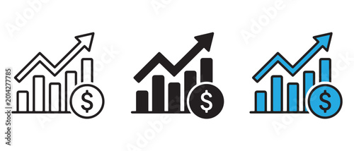Financial growth chart icon with dollar coin and rising business graph vector