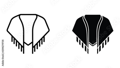 Fotografía Minimalist poncho with fringe hanging on display