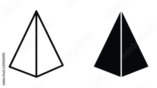 Black and white geometric pyramid shapes with outline contrast