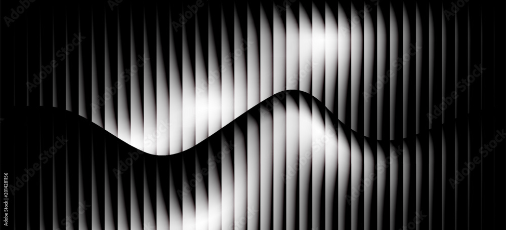 Fototapeta premium Narrow black-white vertical lines. Symmetric geometric ornament. Striped seamless pattern, abstract wallpaper. Digital paper for textile print, page fill. Vector