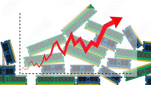 2D Motion Graphics of RAM Memory Market Growth Showing Rising Prices and Demand. Video for Business Presentations, Tech News, and Financial Content