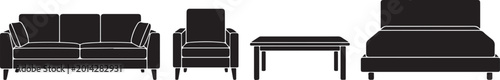 Foto Collection of modern furniture silhouettes featuring comfortable three seater so