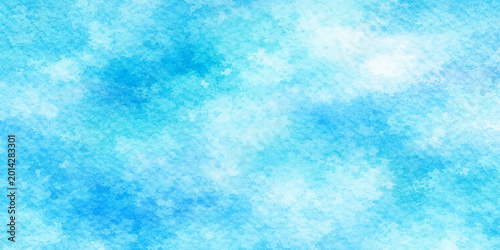 Vector blue watercolor texture background with white clouds