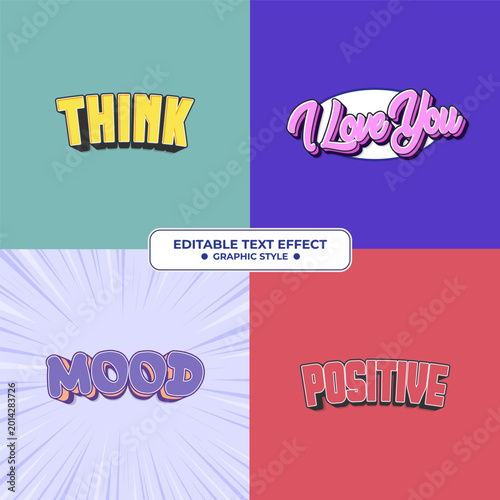 Set Editable text style effect - Think, Love you, Mood, Positive text style theme.