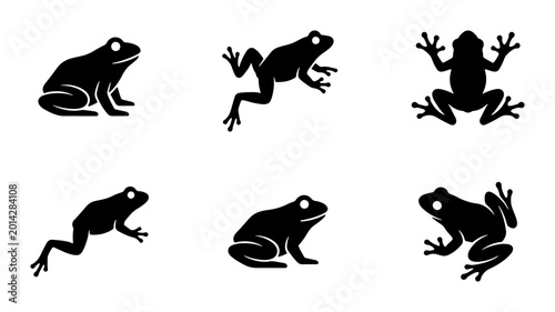 Black Frog Silhouettes Vector Pack, Amphibian Icons Set, Wildlife Graphic Elements, Simple Animal Shapes for Nature Designs