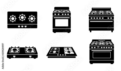 Valokuva Gas Stove Icons Set, Kitchen Appliance Vector Graphics, Cooking Burner Collectio
