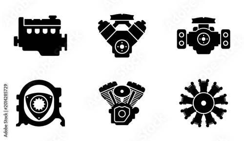 Foto Engine Icons Set, Mechanical Power Components, Automotive Technology Vector Grap