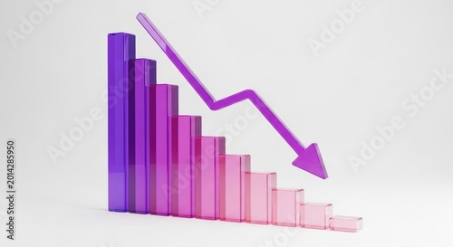 Free Download Purple down arrow on decreasing bar chart, 3d render representing financial crisis and business failure. - GFXLoad