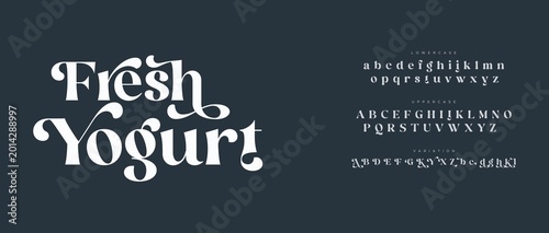 Elegant script font text saying fresh yogurt