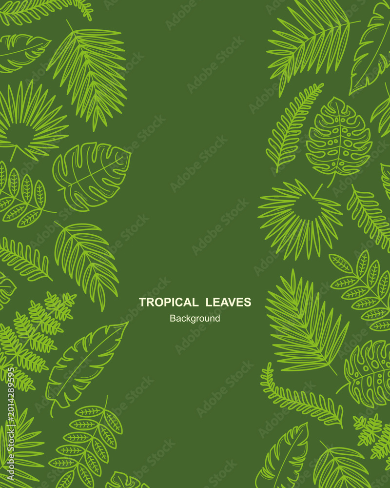 Fototapeta premium Tropical leaves pattern background. Collection tropical leaves icons. Vector