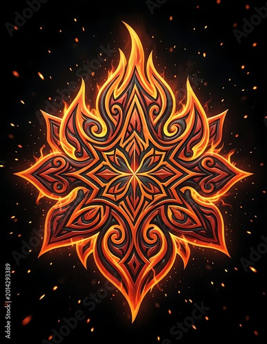 Vibrant flame design on black