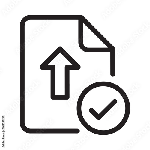 upload document icon with checkmark black line art