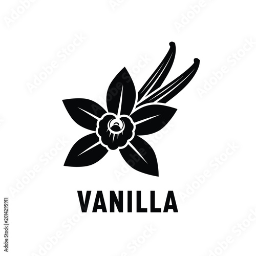 Bild auf Leinwand vanilla flower silhouette with leaves and pod black and white graphic design on