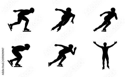 Fotografía Speed Skating Silhouette Set, Winter Sport Action Poses, Athlete Motion Graphics