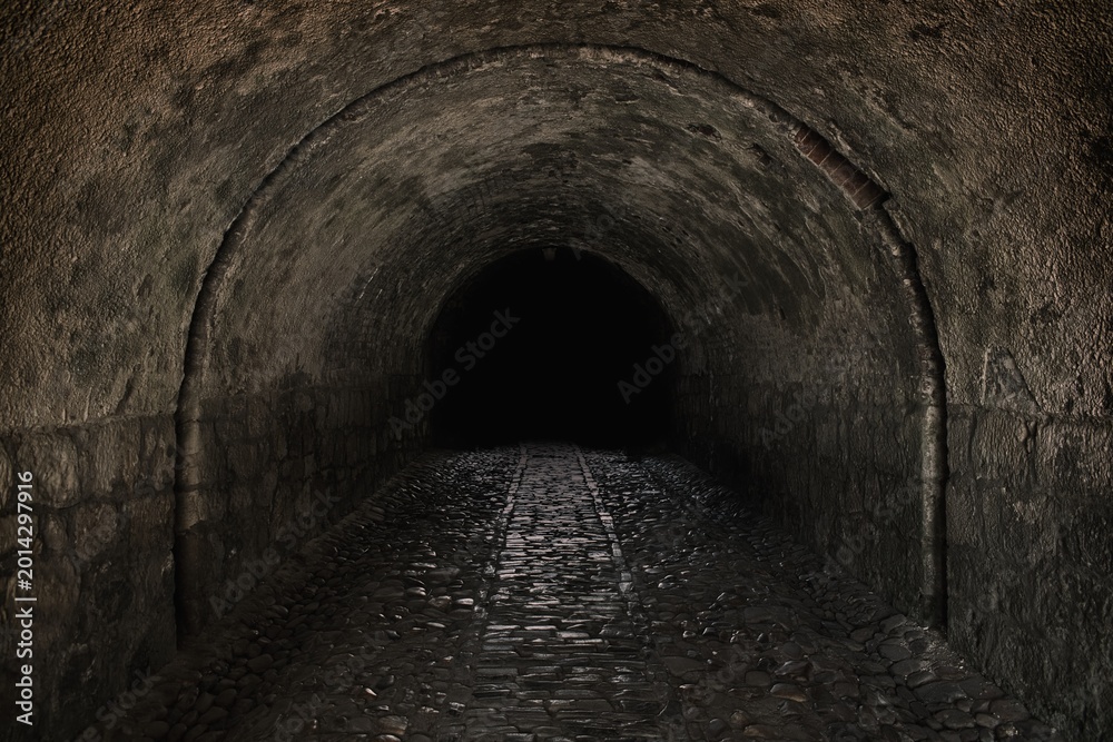 Fototapeta premium Scary underground, old dark tunnel