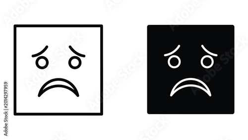Sad emoji face with libra symbol eyes on black and white backgrounds