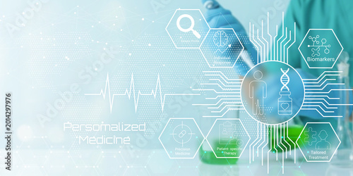 Schilderij op canvas Modern Concept Illustration Showcasing Personalized Medicine with Genetic Biomar