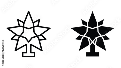 Minimalist star and pedestal icon set with outline and filled versions