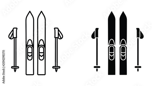 Cross-country skis and ski poles set illustration