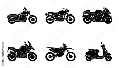 Photos Motorcycle Silhouettes Collection, Six Diverse Bike Styles Vector Set, Classic C