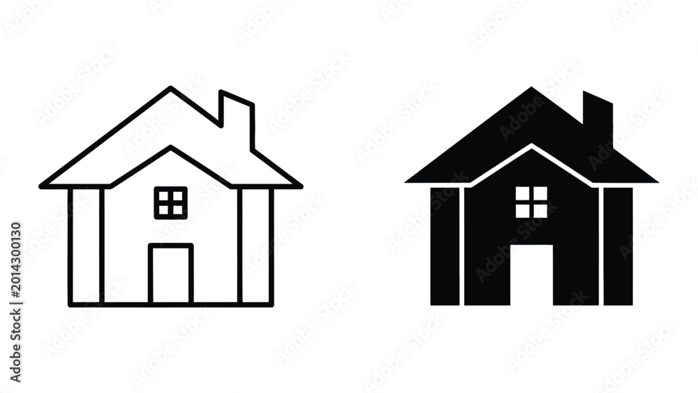 Fototapeta premium Simple black and white house icon pair with different styles