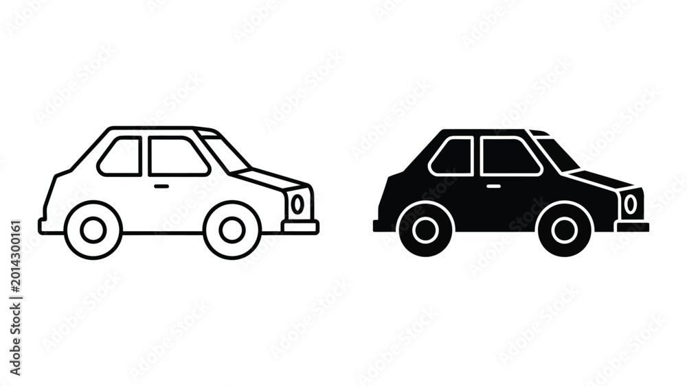 Fototapeta premium Minimalist car icon pair in black and white outline