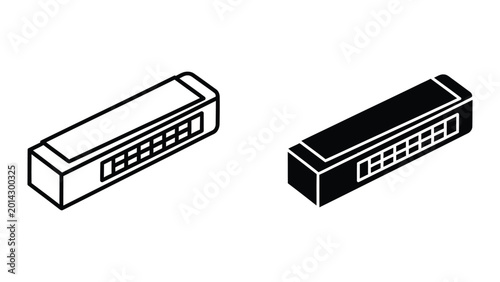 Isometric illustration of harmonica with different color schemes