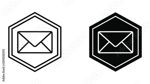 Modern envelope icon in hexagonal frame with two design styles