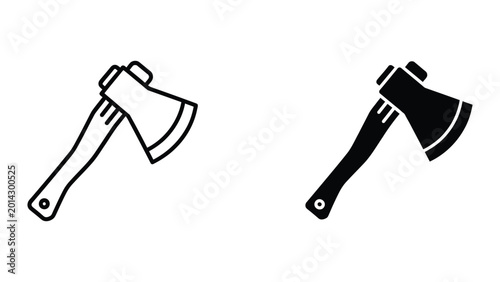 Black and white outline axe and filled axe icons
