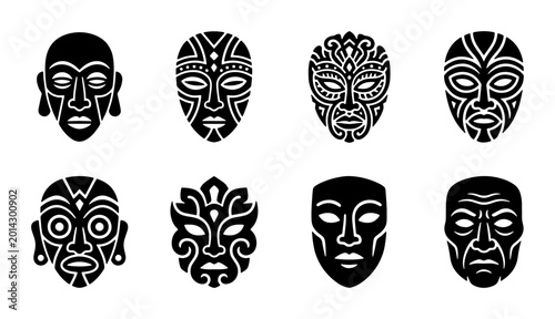 Εκτύπωση καμβά Tribal Masks Collection, African Culture Symbols, Ethnic Face Designs, Ancient R