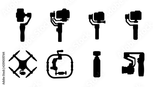 Tableau sur toile Gimbal Stabilizer and Drone Icons, Camera Equipment Vector Set, Videography Tech