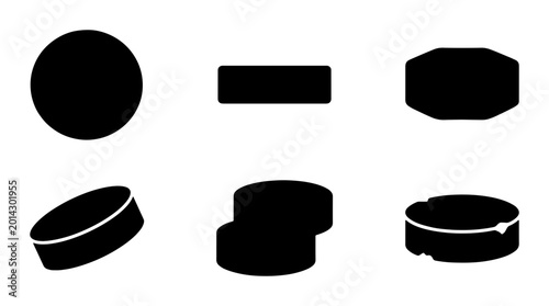 Photography Hockey Pucks Vector Icons, Sports Equipment Graphics, Ice Hockey Game Elements,
