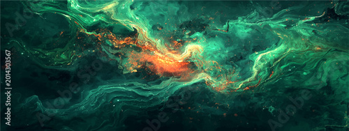 Photos Vector Celestial emerald and gold cosmic swirls and nebulae in a stellar vibrant artistry with radiant luminous atmosphere