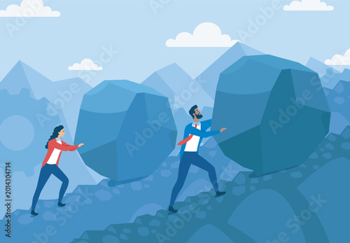Photos Teamwork uphill challenge. Vector illustration