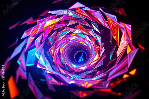 Spiral abstraction of swirling colored shiny foil