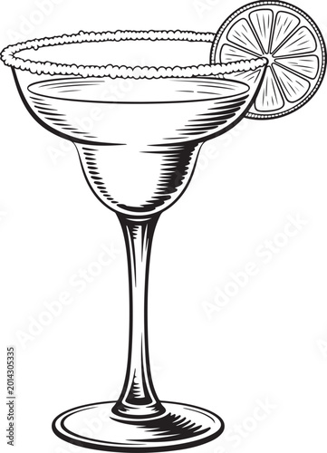 Tableau sur toile Hand-drawn margarita in a glass, sugared rim, lime wedge