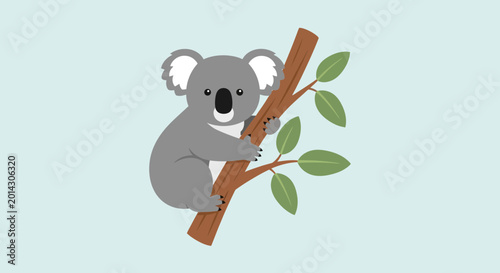 Photography Cute Koala Bear Climbing Tree Branch.