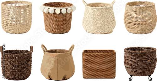 Foto Woven Basket and Storage Container Illustration Set with Handmade Rustic Organiz