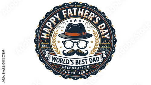 Bild auf Leinwand Father's Day badge depicts a dapper hat and glasses icon to honor the world's best dad annually